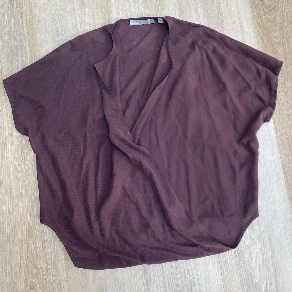 Vince 100% Silk Wrap Drape Front Blouse Dolman Sleeve Top Mahogany Purple Size S